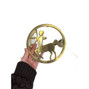 Vintage Brass SAGITTARIUS wall Trivet With The CENTAUR CHIRON, 1980 Brass Zodiac